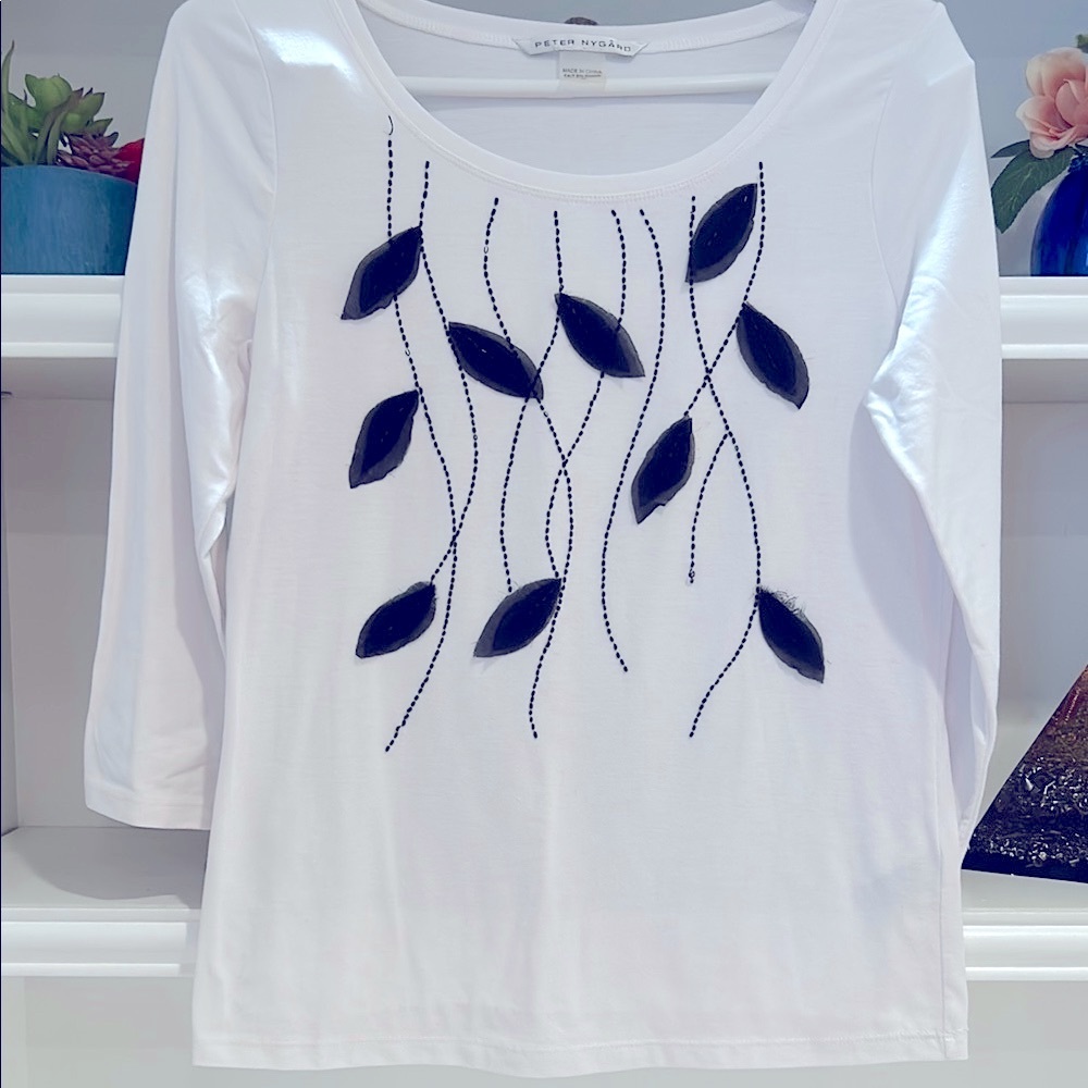 Peter Nygard White and Black Long Sleeve Tee #36